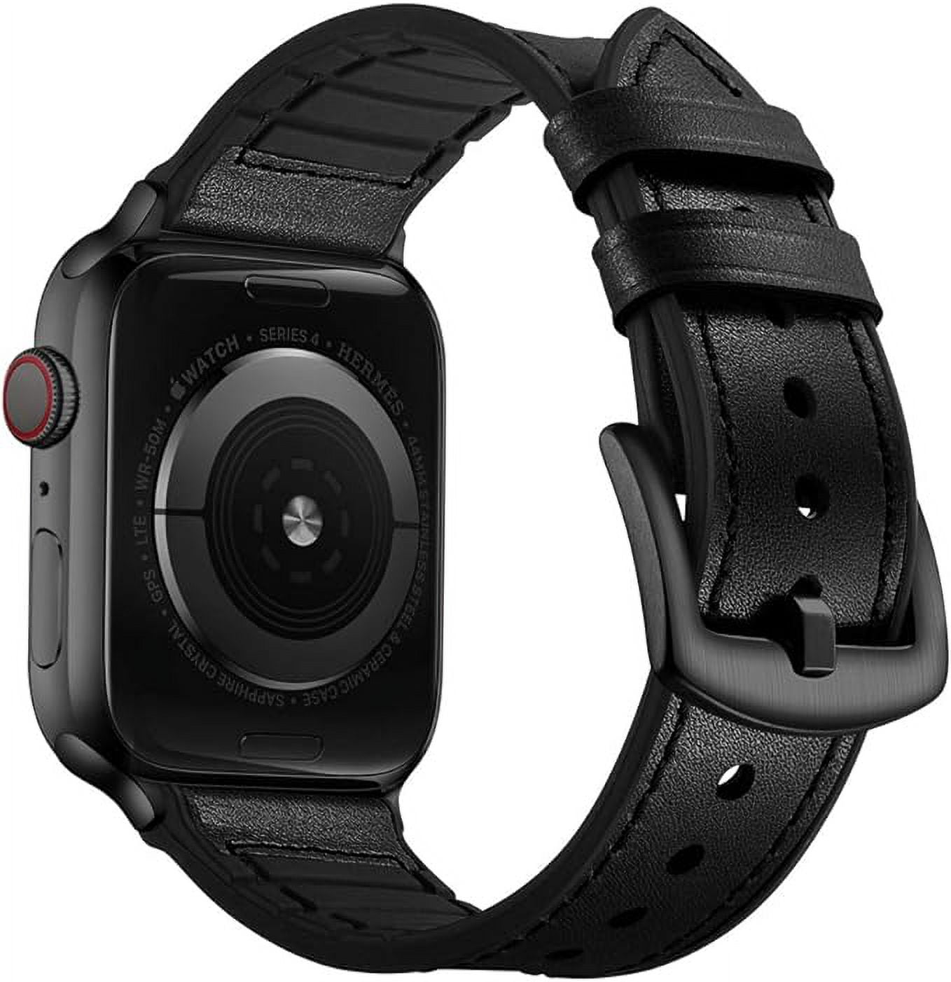 OUHENG Compatible with Apple Watch Band 42mm 44mm Sweatproof Genuine Leather and Rubber Hybrid Band Strap Compatible with iWatch Series 4 44mm Series 3 Series 2 Series 1 42mm Sport Edition Black Walma...