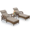 thumbnail image 1 of OUINCH 3-Piece Outdoor Wicker Lounge Chair Set, Patio Chaise Loungers Set of 2 w/Side Table, 6-Position Adjustable Poolside Sunbathing Recliner, Armrest and Head Pillow, Fade-Resistant, Beige, 1 of 9