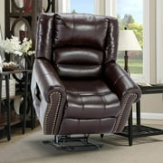 OUINCH Electric Power Lift Recliner Chair with Massage and Heat for Elderly, 2 Remote Controls, 2 Side Pockets, and USB Ports, Faux Leather (Dark Brown)
