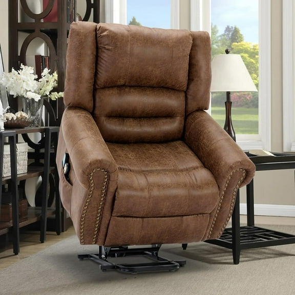 OUINCH Electric Power Lift Recliner Chair with Massage and Heat for Elderly, 2 Remote Controls, 2 Side Pockets, and USB Ports (Brown)