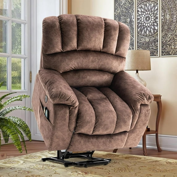 OUINCH Metal Linen Massage and Heat Recliner with Side Pocket, Brown