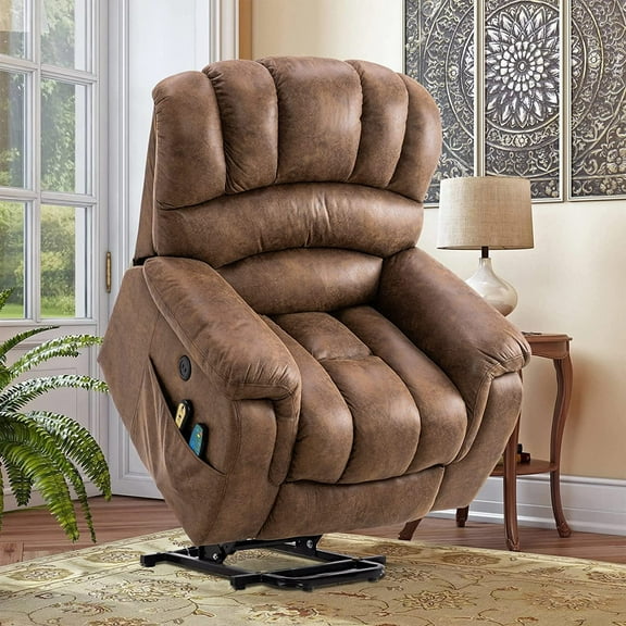 OUINCH Leather Recliner with Remote Controls and USB Ports, Brown
