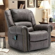 OUINCH Bronze Suede-Like Fabric Swivel Glider Rocker Recliners with Massage and Heat, Grey