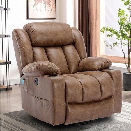 OUINCH Manual Swivel Glider Rocker Recliner Chair with Massage and Heat, USB Ports, Side Pockets and Cup Holders