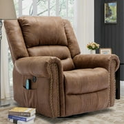 OUINCH Manual Swivel Glider Rocker Recliner Chair with Massage and Heat, USB Ports and 2 Side Pockets, Brown