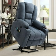 OUINCH Power Lift Recliner Chair for Elderly, Electric Massage Heated Recliner Chair, Ergonomic Fabric Lift Chair with 2 Remote Controls, USB Ports, Cup Holders & Side Pockets for Living Room (Blue)