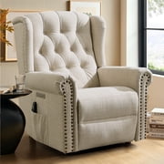 OUINCH Power Swivel Rocking Glider Recliner Chair, Electric Nursery Reclining Sofa Chair with Heat and Massage, Wingback Tufted Upholstered Recliner for Living Room, USB and Type-C Ports, Beige