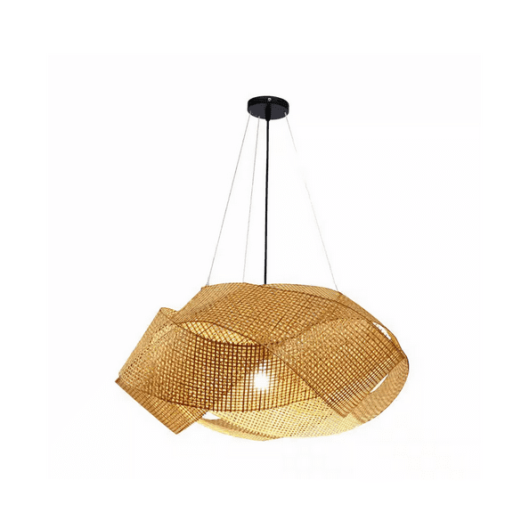 OUKANING 1-Light Retro Beige Island Bamboo Wicker Rattan Pendant Light with Bamboo Shade