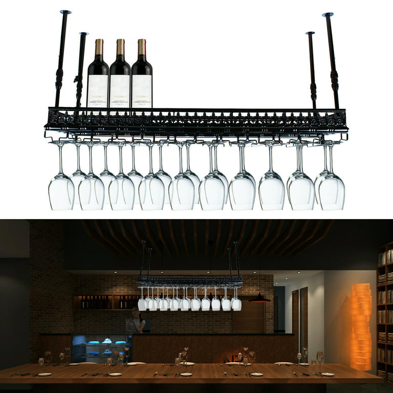 OUKANING 100cm Metal Wine Rack Hanging Glass Holder Shelf Adjustable Wine  Glass Holder 40 Goblets 