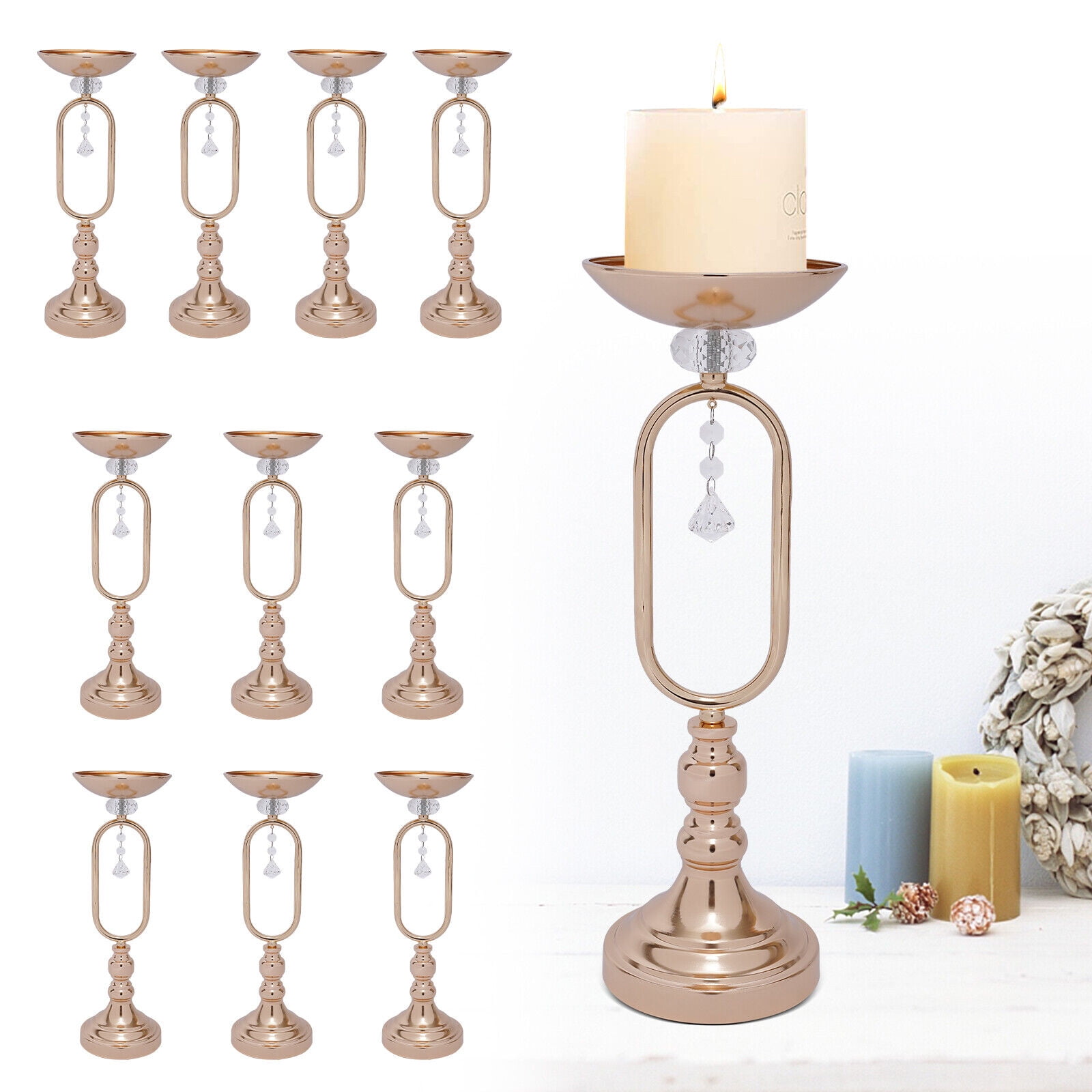 OUKANING 10PCS 17.5" Gold Candle Holder Flower Vase Party Decor Wedding Centerpieces Home Decor