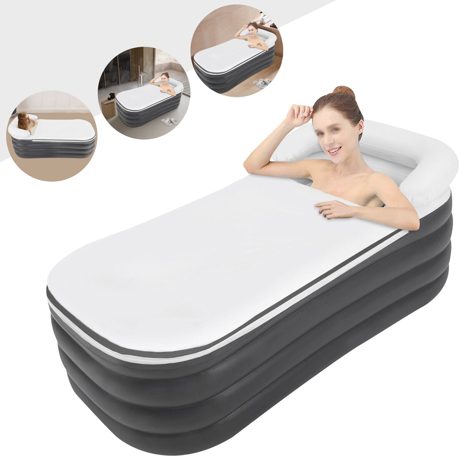OUKANING 152cm Portable Inflatable Bathtub Adult Folding Bathroom Blow Up Bath Tub Spa Soaking