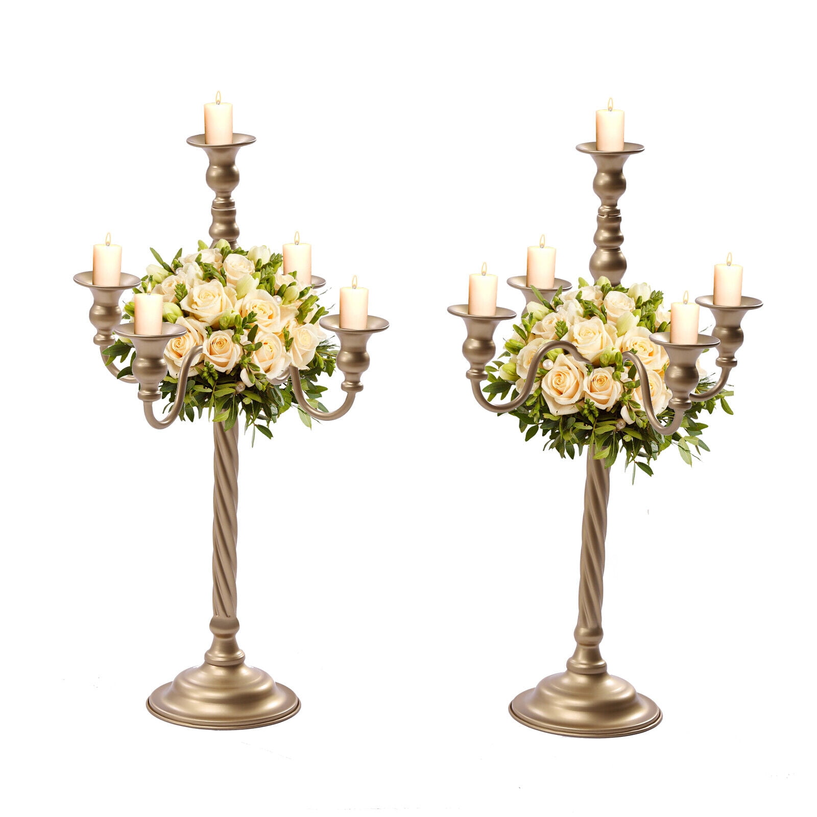 OUKANING 2Pcs Golden Vintage Tabletop Candelabra Stand 5 Arms 20" Tall