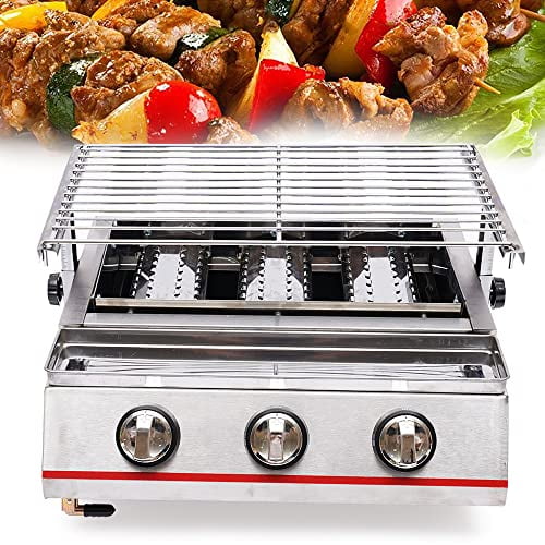 OUKANING 3Burner Stainless Steel Barbecue Table Top LPG Grill Griddle