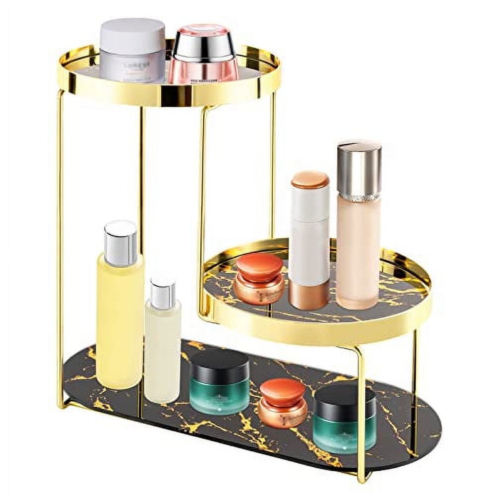  Simmer Stone Makeup Organizer Shelf, 2 Tier Cosmetic Storage  Basket with Removable Glass Tray, Wire Vanity Organizer Rack for Dresser,  Countertop, Bathroom and More, Gold : Home & Kitchen