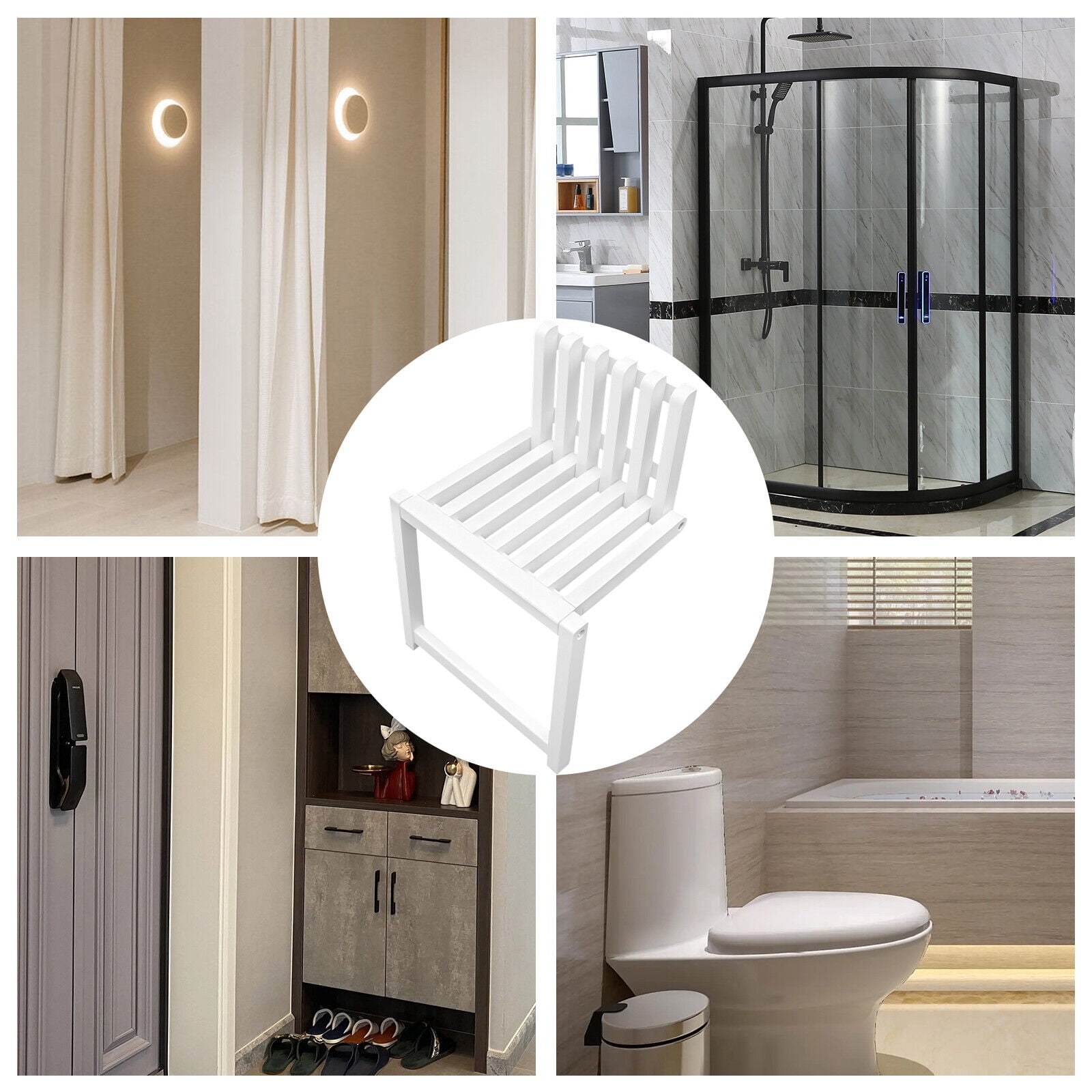 OUKANING 330LBS Folding Bath Seat Bench Shower Chair Wall Mount Solid ...