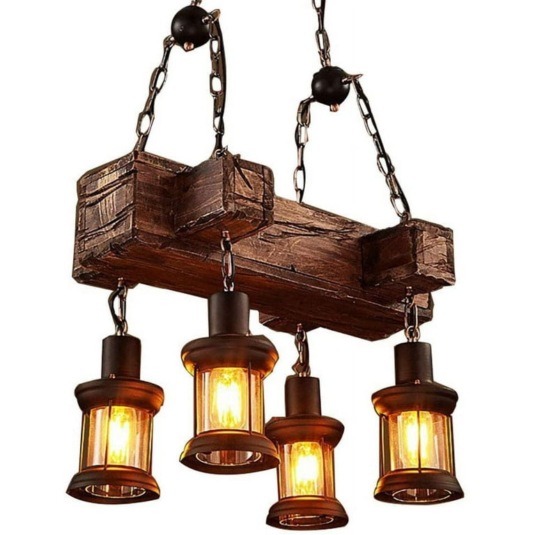 Oukaning 4 Heads Wood Chandelier