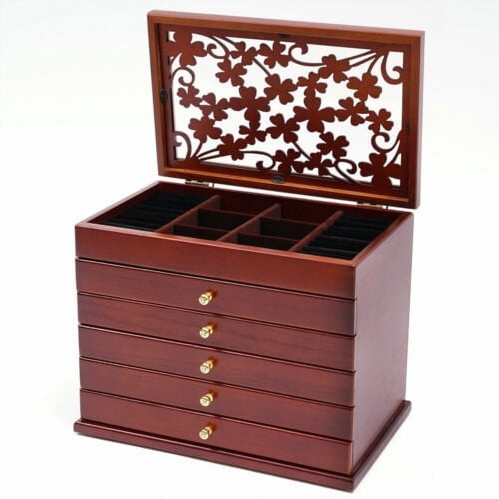 OUKANING 6Layer Large Wooden Jewellery Box Jewelry Organizer Storage