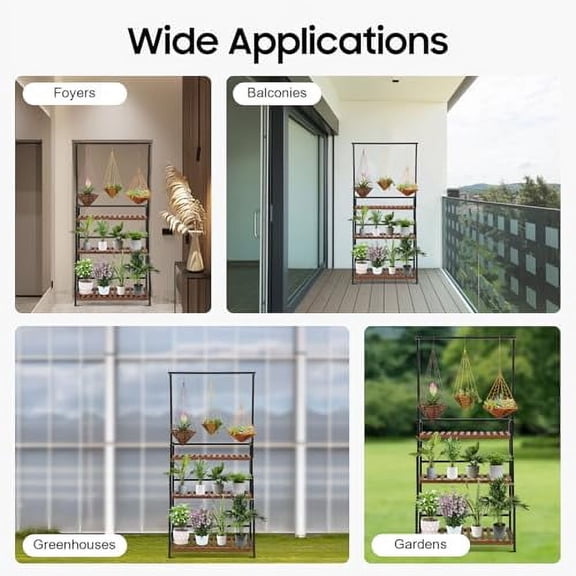 OUKANING Black Flower Pot Stand Hanging Metal Plant Display Shelf 3 Tiers Storage Rack Holder for Living Room Home Garden Patio Lawn Balcony Corner 31.4 x 13.4x 68.1in