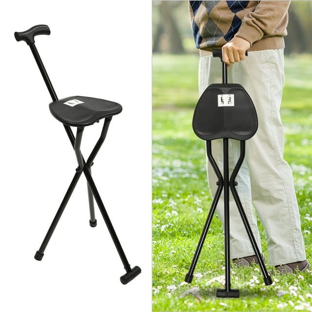 OUKANING Folding Cane with Seat Lightweight Cane Chair Stool Walking