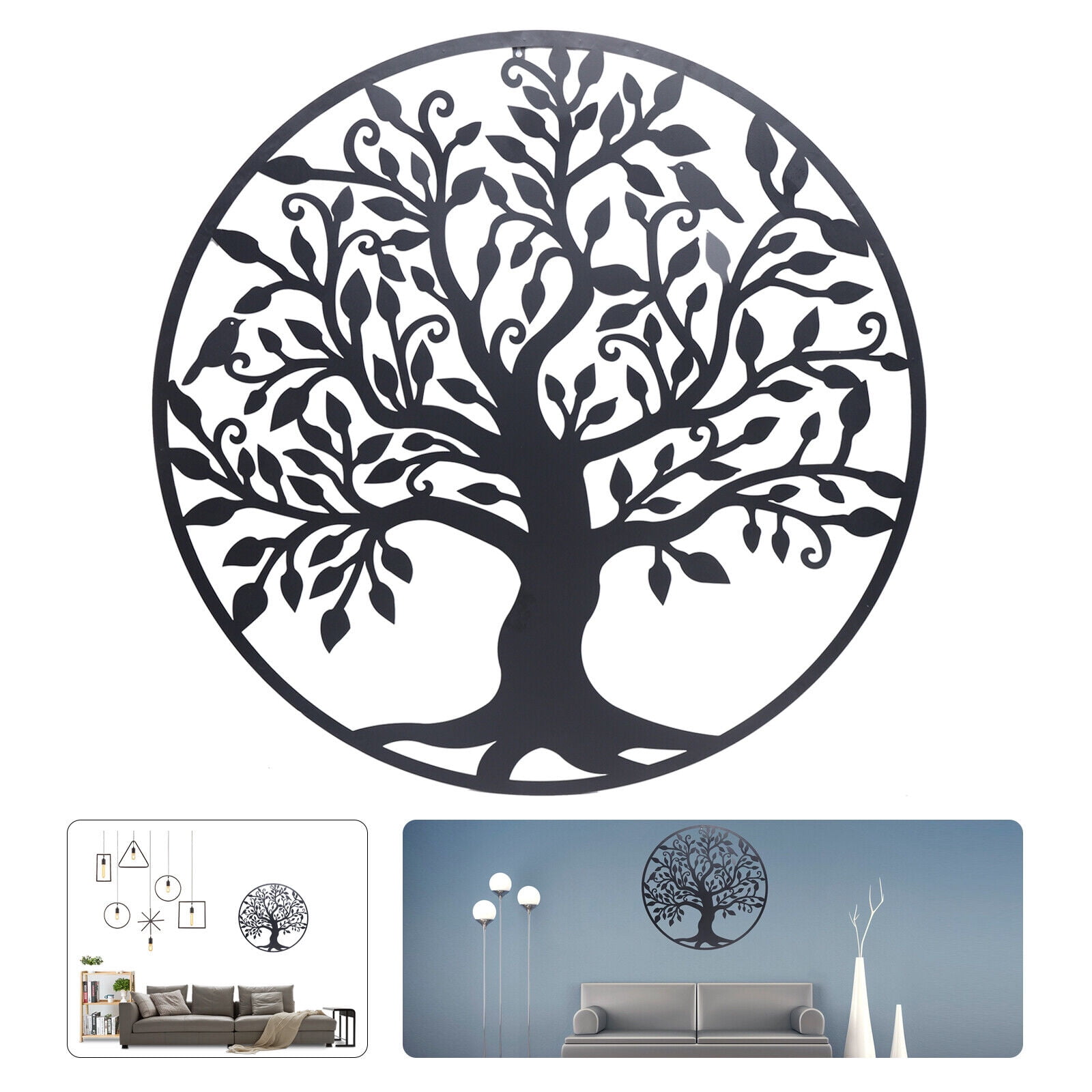 OUKANING Metal Black Tree of Life Garden Wall Decor Round Hanging ...