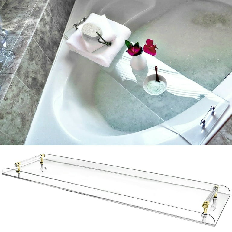 OUKANING Modern Clear Acrylic Bathtub Caddy Bath Serving Tray Accessories  Set Storage Holder 