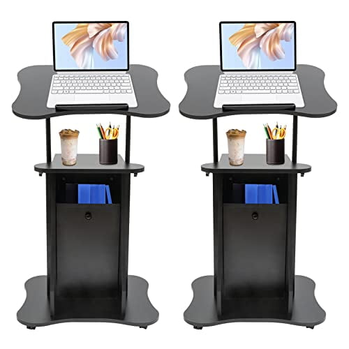 OUKANING Portable Adjustable Rolling Podium Mobile Standing Laptop Desk
