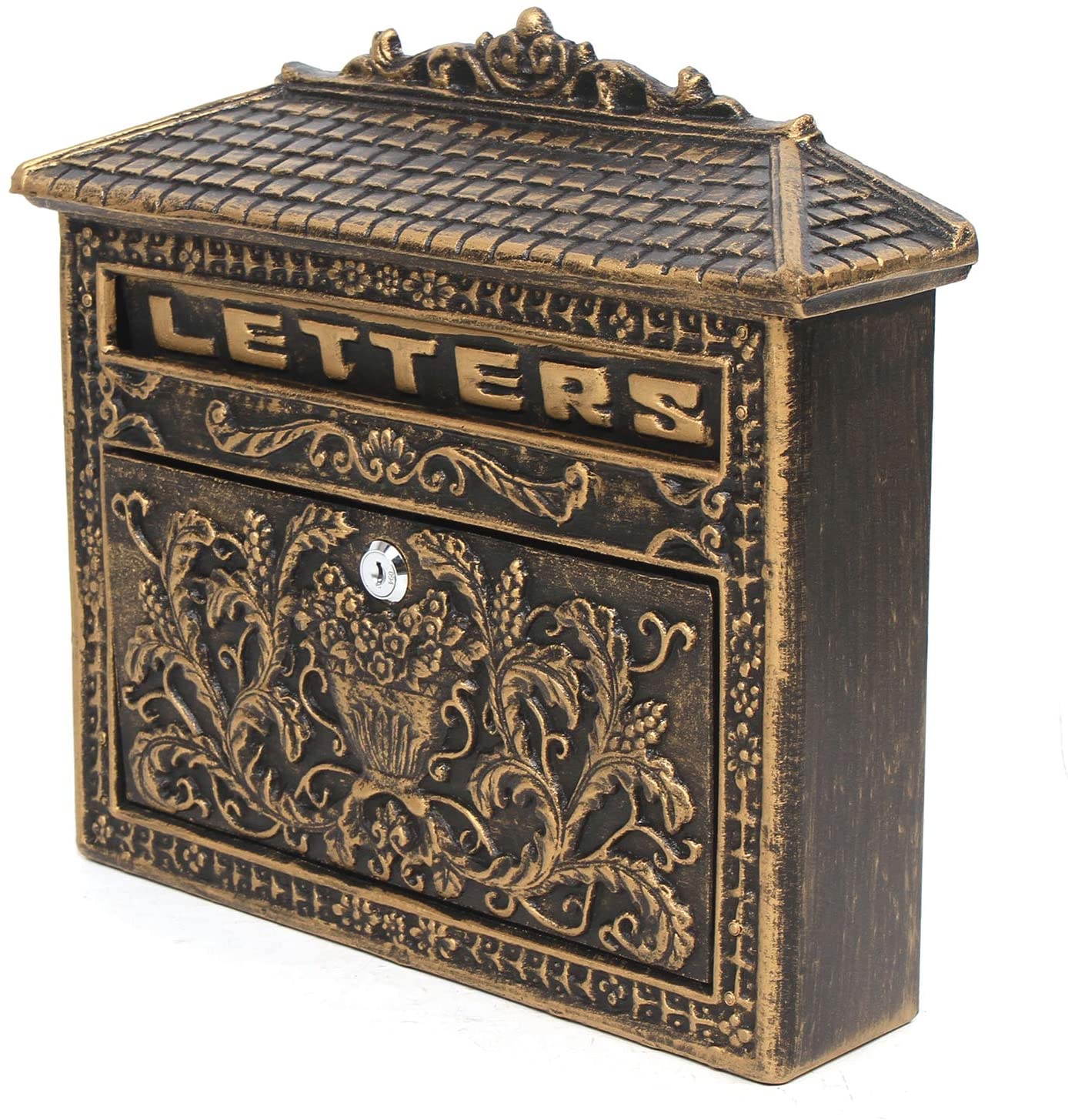 OUKANING Residential Secure Locking Mail Letter Box Aluminum Bronze ...