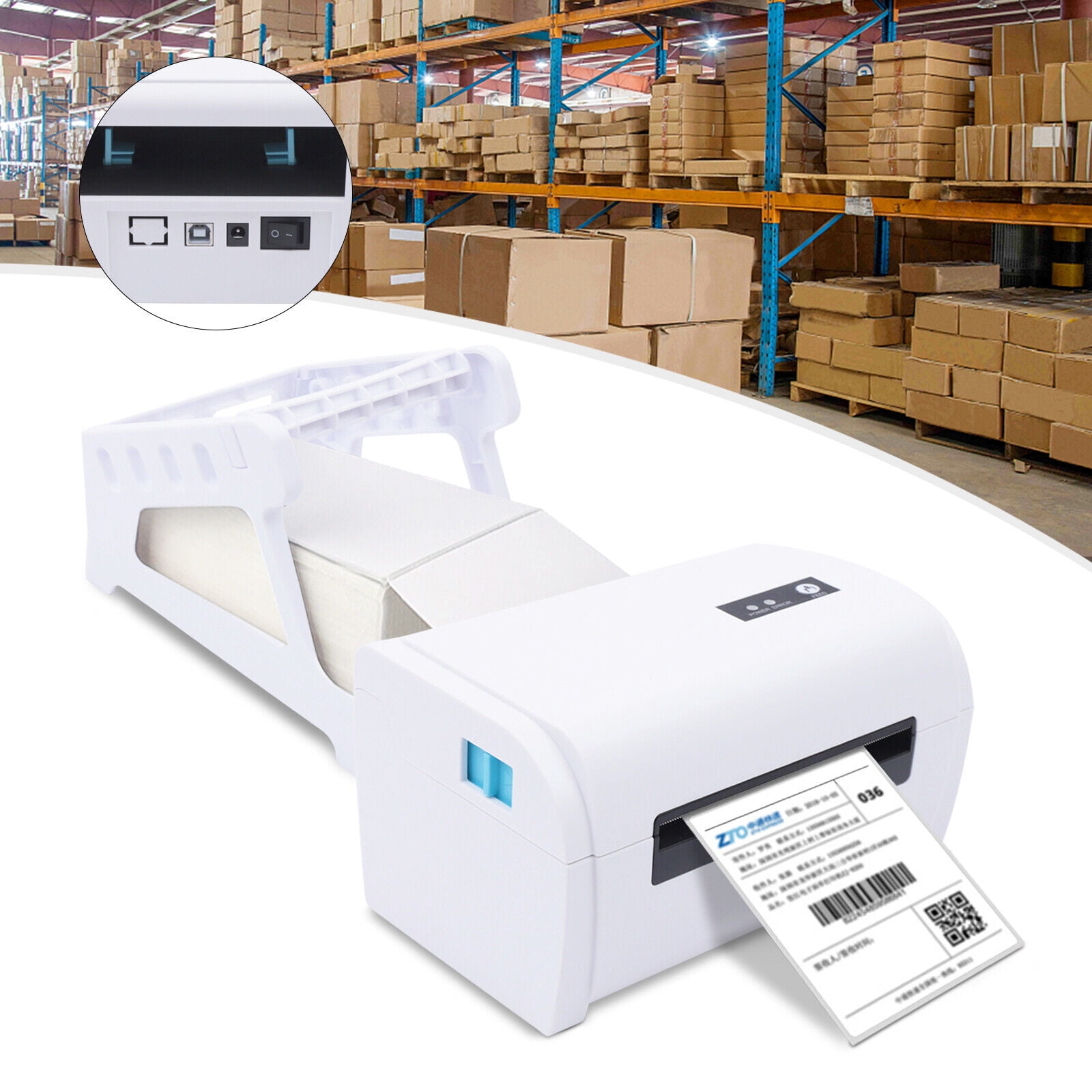 OUKANING Thermal Shipping Label Printer USB White Barcode Printer 1D/QR