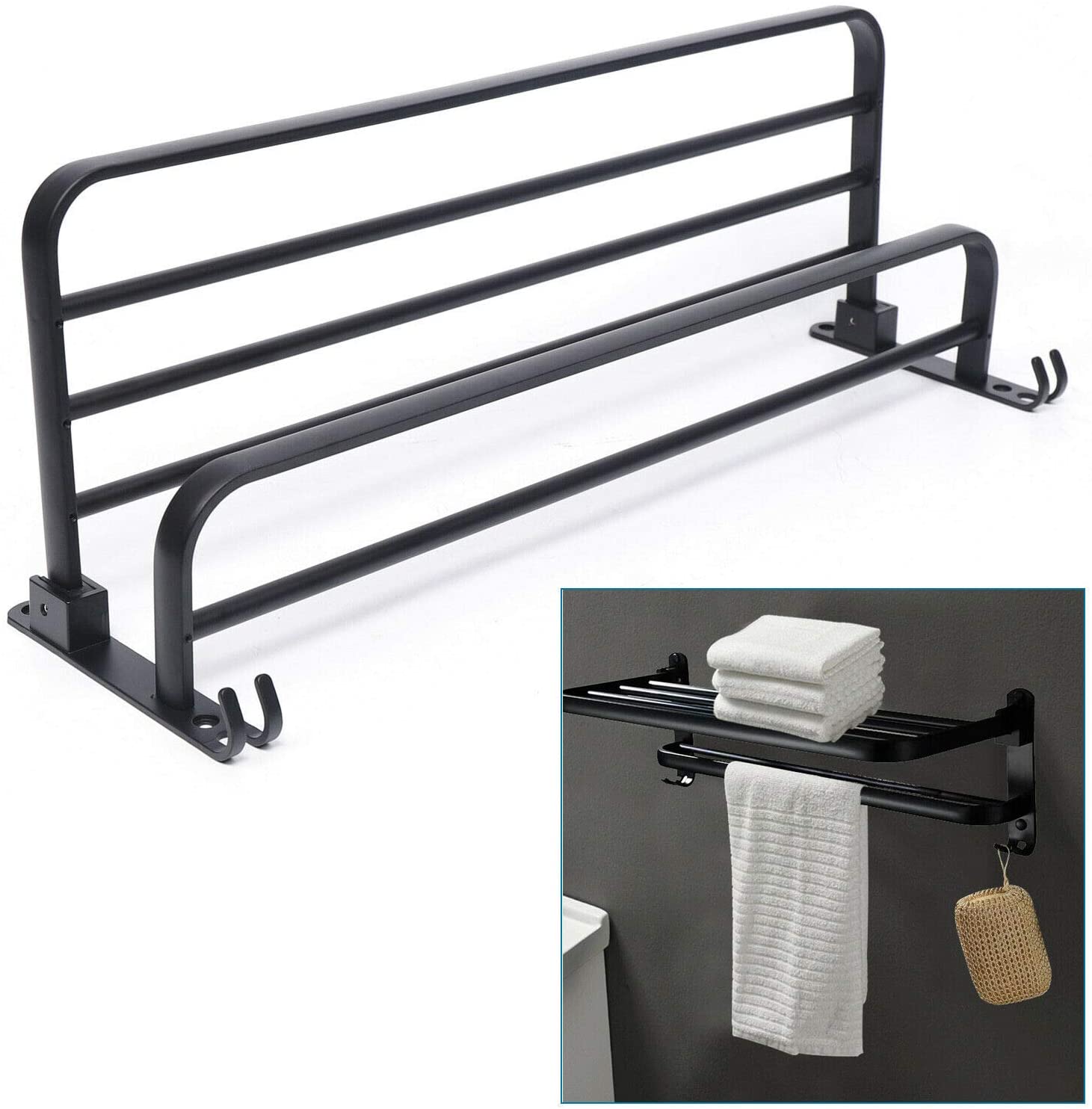 OUKANING Towel Rack Holder WallMounted Hanger Bar Shelf Rail Storage