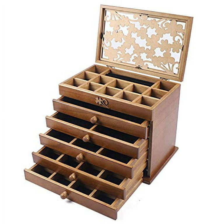 Sfugno Jewelry Box for Women, 5 Layer Large Wood Jewelry Boxes