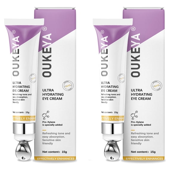 OUKEYA Eye Cream with Massage Roller for Dark Circles, Puffiness, and Bags Under Eyes, 2-pack, 30g