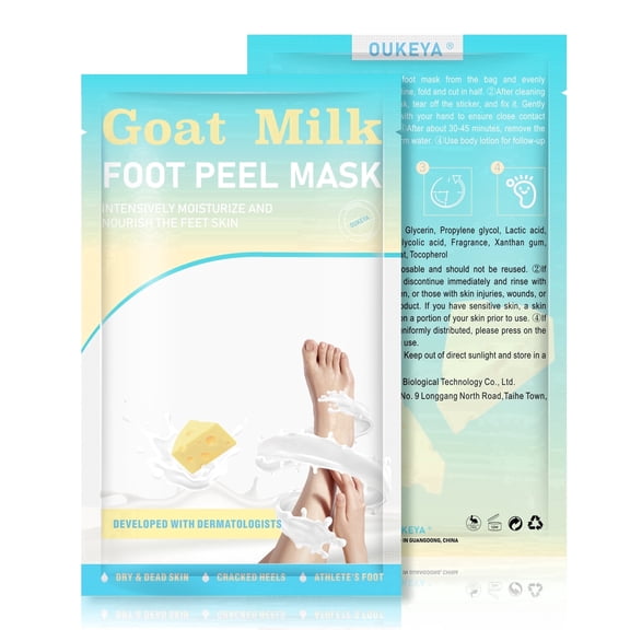 OUKEYA Goat Milk Foot Peel Mask, Exfoliating Moisturizing Foot Care for Dry Dead Skin & Cracked Heels
