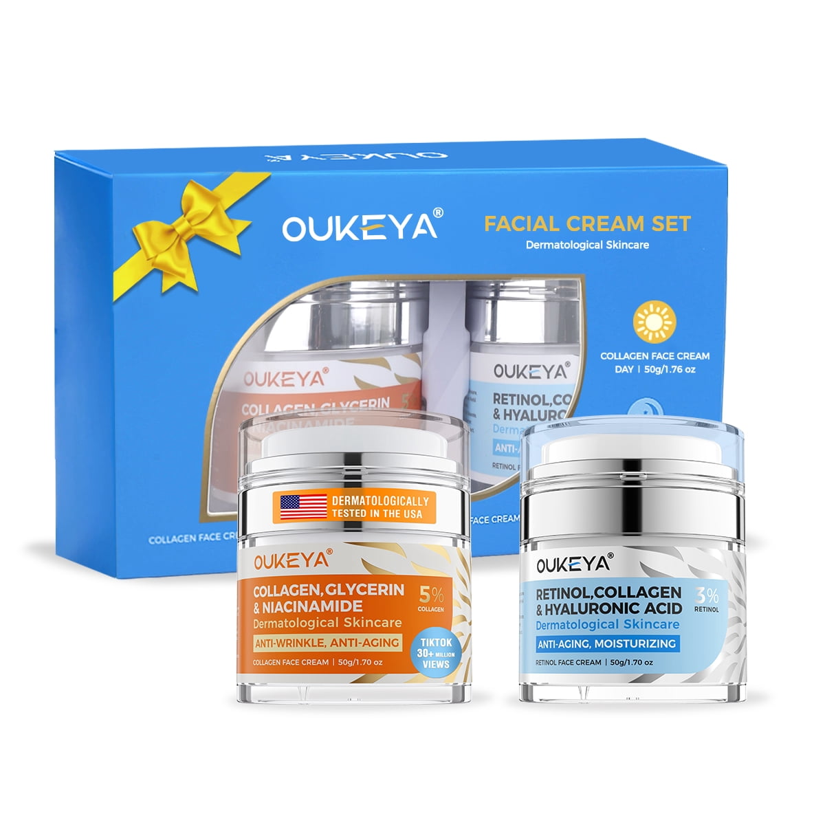 OUKEYA Dermatological Skincare Gift Set of Daytime Collagen Cream and Nighttime Retinol Cream, Combo Set