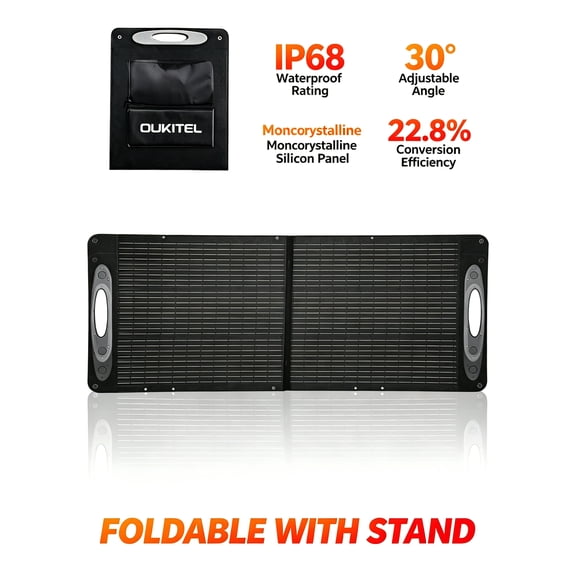 OUKITEL 100W Solar Panel, Foldable & Portable, IP68 Rating, High Conversion Efficiency, Parallel Connection for Faster Charging, Compatible with Multiple Brand Power Stations