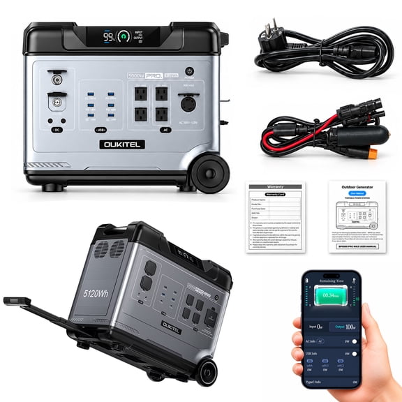 OUKITEL BP5000 PRO MAX Portable Power Station,5000W 5120Wh Solar Portable Power Station, LiFePO4 Camping Power Station, 120V/240V, 1.6H Fast Charge, Ups, Home Emergency RV Camping