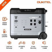 Oukitel 5000W 5120Wh Solar Portable Power Station, LiFePO4 Camping Power Station, 120V/240V, Expandable to 19kWh, 1.6H Fast Charge, Ups, Home Emergency RV Camping