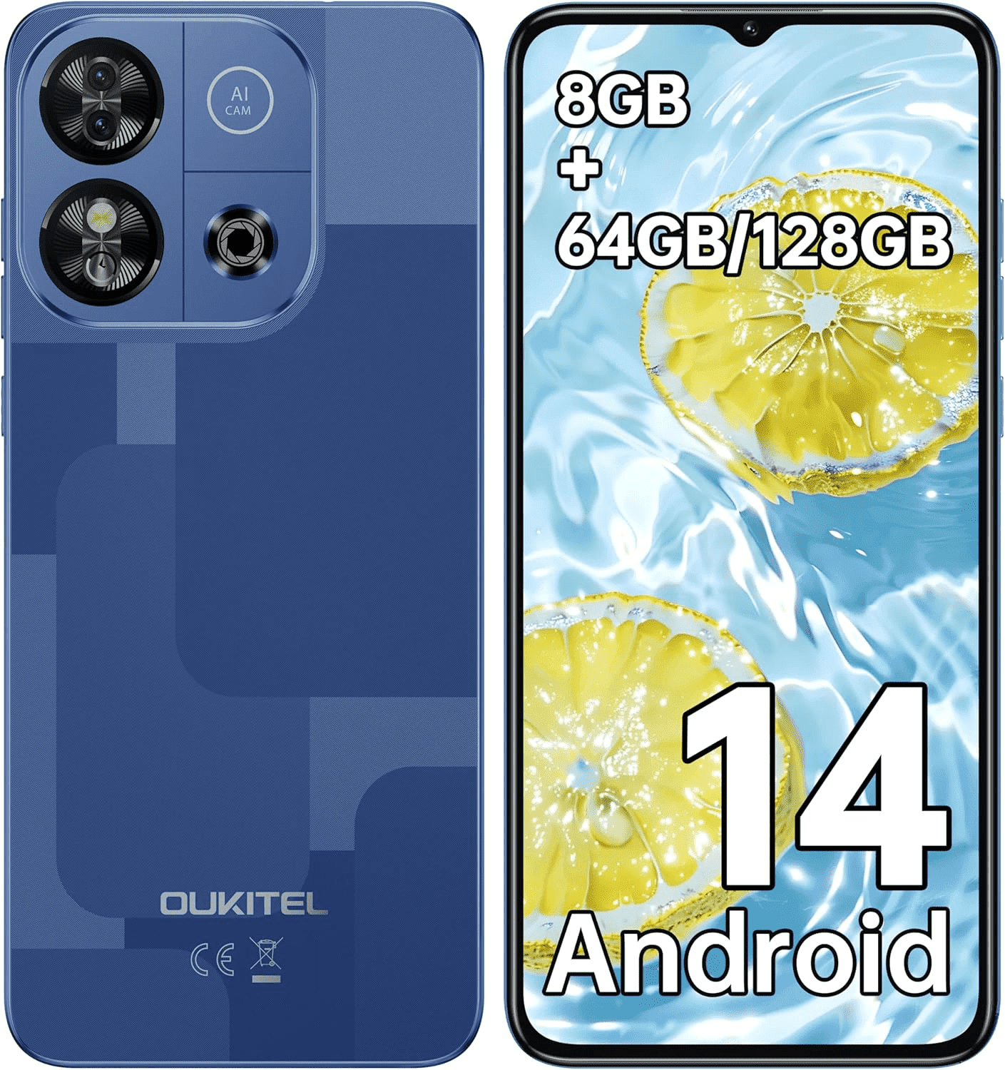 OUKITEL C57S Cell Phone Android 14 Smartphones - 8GB RAM 64/128GB ROM Mobile Phones, 6.52 inch HD+, 4300mAh Smartphone for Teenagers, Octa-core, 13 MP + 5 MP Cell Phones Dual SIM 4G T-Mobile Phone