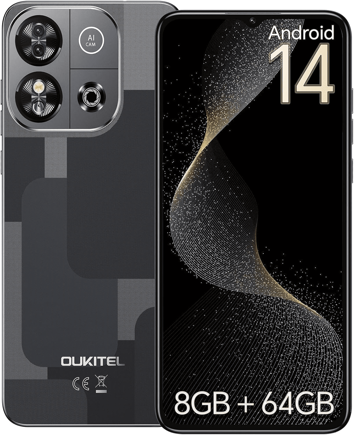 OUKITEL C57S Cell Phone Android 14 Smartphones - 8GB RAM 64/128GB ROM Mobile Phones, 6.52 inch HD+, 4300 mAh Smartphone for Teenagers, Octa-core, 13 MP + 5 MP Cell Phones Dual SIM 4G T-Mobile Phone