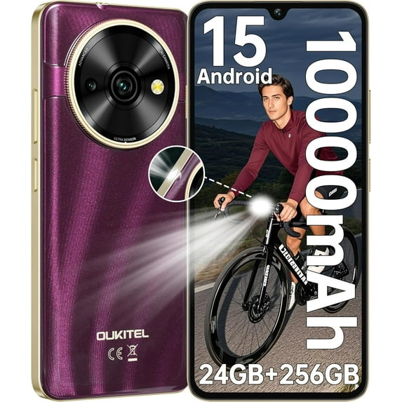 OUKITEL C59 Pro SE Unlocked Android Phones - 6.88”HD+ Display Android 15 10000 mAh Battery 24GB +256GB/1TB TF Cell Phone with 120LM Flashlight, NFC 13MP Camera Smartphone, OTG/Fingerprint/4G Dual SIM