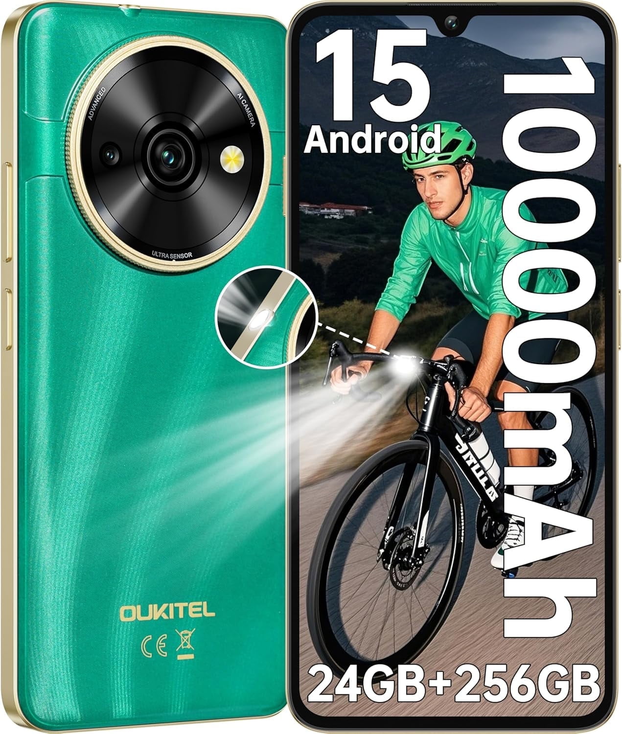 OUKITEL C59 Pro SE Unlocked Android Phones - 6.88”HD+ Display Android 15 10000 mAh Battery 24GB +256GB/1TB TF Cell Phone with 120LM Flashlight, NFC 13MP Camera Smartphone, OTG/Fingerprint/4G Dual SIM