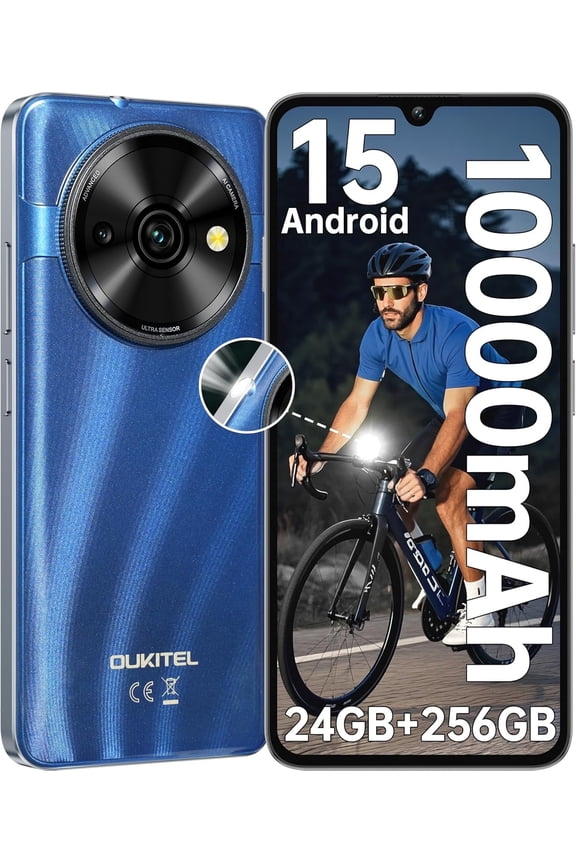 C59 Pro SE Unlocked Android Phones - 6.88”HD+ Display Android 15 10000 mAh Battery 24GB +256GB/1TB TF Cell Phone with 120LM Flashlight, NFC 13MP Camera Smartphone, OTG/Fingerprint/4G Dual SIM