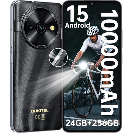 OUKITEL C59 Pro Unlocked Android Phones Android 15-6.88”HD+ Display 10000 mAh Battery 24GB +256GB/1TB TF Cell Phone with 120LM Flashlight, NFC 13MP Camera Smartphone, Fingerprint/4G Dual SIM/OTG