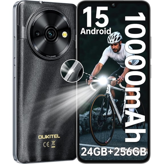 OUKITEL C59 Pro Unlocked Android Phones Android 15-6.88HD+ Display 10000 mAh Battery 24GB +256GB/1TB TF Cell Phone with 120LM Flashlight, NFC 13MP Camera Smartphone, Fingerprint/4G Dual SIM/OTG