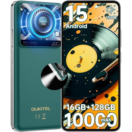OUKITEL C60 Cell Phones Unlocked Android 15-10000 mAh Battery 16GB +128GB/1TB TF Android Phones, 6.88”HD+ Display 13MP Camera 110dB Speaker Smartphone, 120LM Flashlight/Fingerprint/OTG/4G Dual SIM