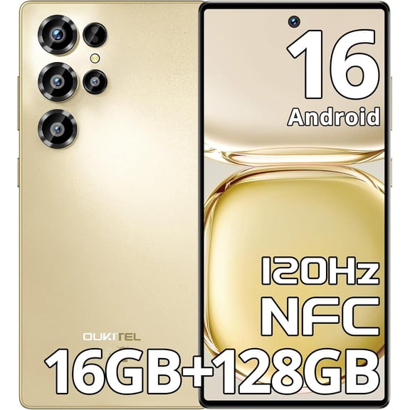 OUKITEL C66 Android 16 Cell Phone Unlocked 2026-6.73"120Hz Display,16GB RAM+128GB/1TB ROM Smartphone, 64MP+8MP Camera, 5000mAh Battery Phone, 4G Dual SIM Mobile Phones, Fingerprint/NFC/GPS/BT5.2