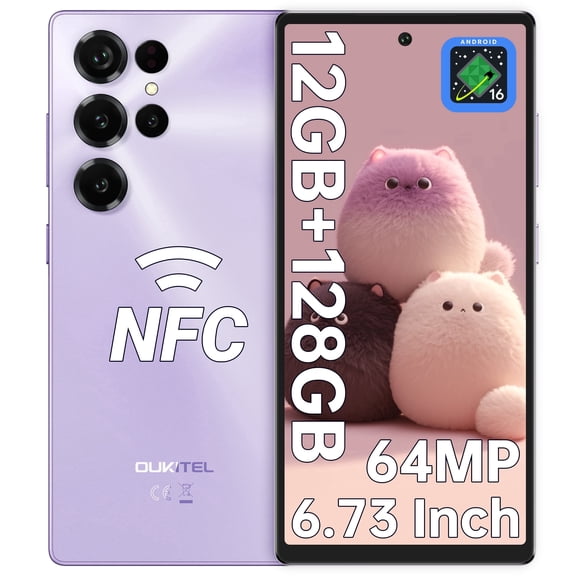 OUKITEL C66 Unlocked Cell Phone Android 16 Phones 6.73 Inch 128GB/1TB , 64MP Mobile Phones 5000mAh Battery ,NFC/Fingerprint/GPS/OTG/T-Mobile