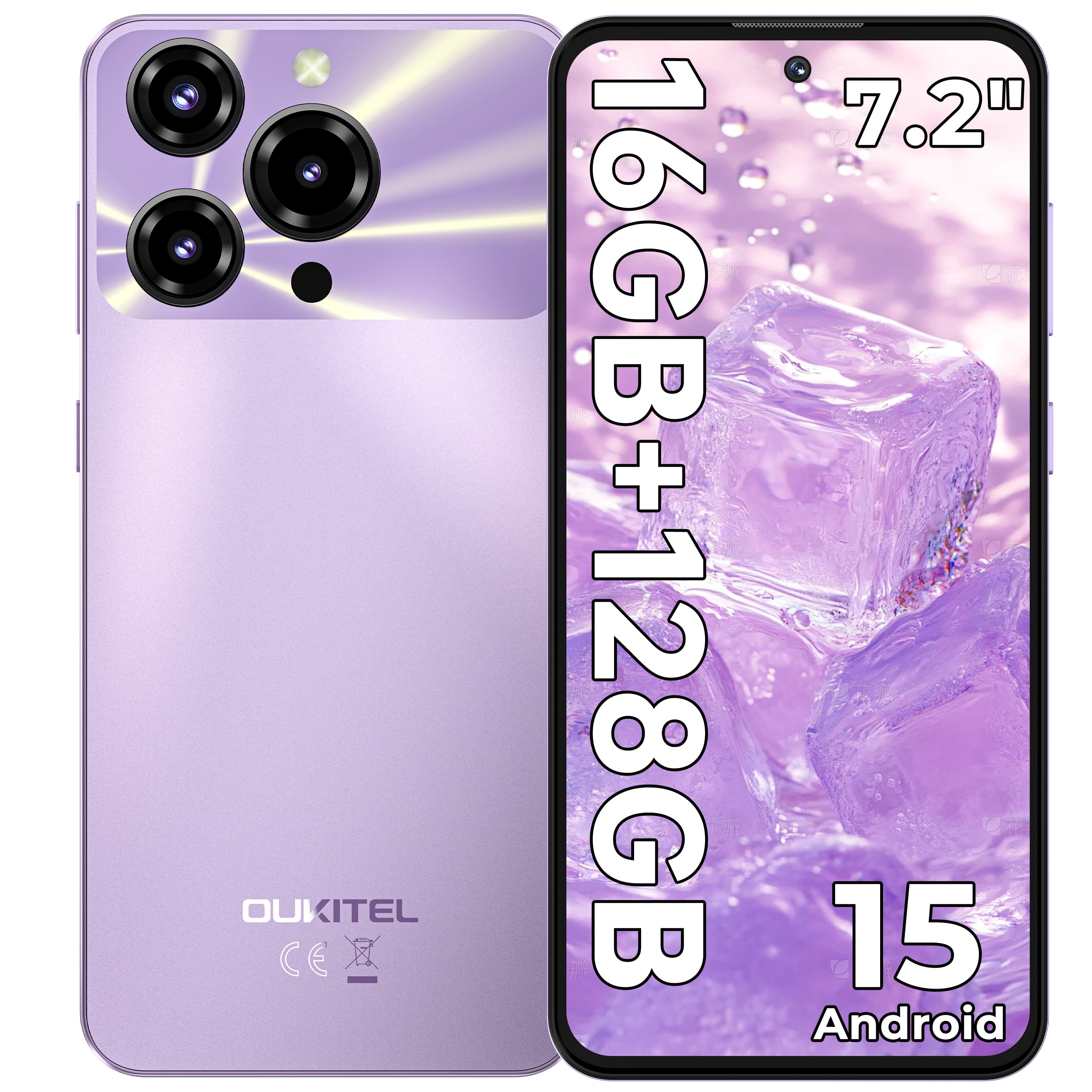 OUKITEL C69 Unlocked Smartphone, 7.2" HD 120Hz Large Display, 6000mAh Battery, 16GB RAM 128GB ROM (1TB Expandable), 64MP Camera, Android 15, Dual SIM 4G Cell Phone