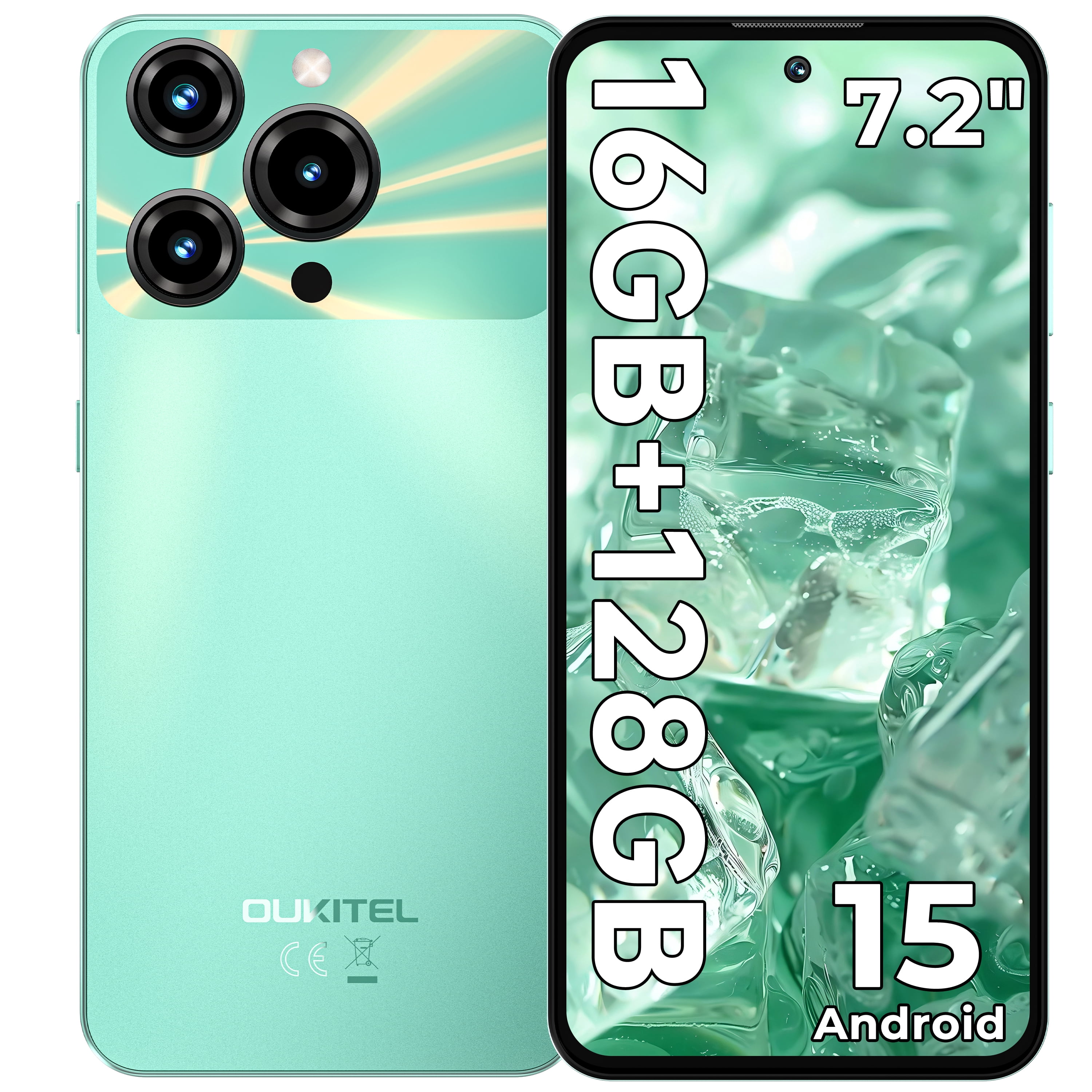 OUKITEL C69 Unlocked Smartphone, 7.2" HD 120Hz Large Display, 6000mAh Battery, 16GB RAM 128GB ROM (1TB Expandable), 64MP Camera, Android 15, Dual SIM 4G Cell Phone