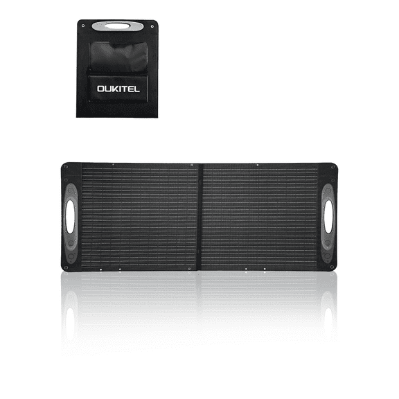 OUKITEL 100W Portable Solar Panel, IP68 Waterproof, High-Efficiency Monocrystalline with Foldable Design, Includes Stand, Series/Parallel for Camping RV