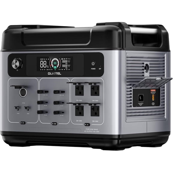 OUKITEL FFPOWER P2001 Plus Power Station, 2000Wh Solar Generator LiFePO4 Battery, Portable Power Station UPS Power Supply, Recharge by AC/Car/Solar for Camping Home Use RV Emergency